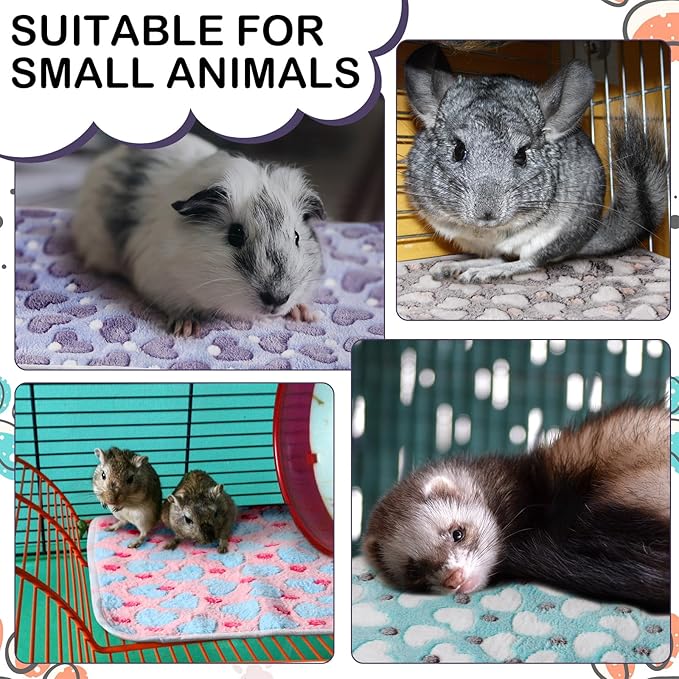 Tudomro 8 Pcs Guinea Pig Bedding Cage Liners Bulk Blankets Small Animal Flannel Throw Bedding Waterproof Absorbent Reusable Pet Pee Sleep Mat Pad Cover for Hamster Ferret(Heart,47 x 24 Inch)