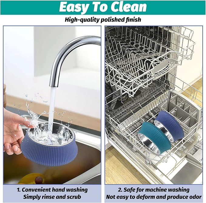 kathson 2PCS Stainless Steel Dog Bowls Set Removable no tip Puppy Food and Water Feeder Bowl Basic Metal Small Dog Bowls for Dogs Cats Rabbit Guinea Pigs Ferret