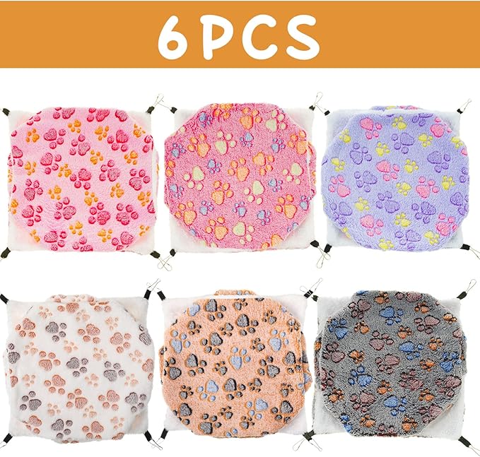 Sadnyy 6 Pieces Guinea Pig Rat Hammock Three Layer Ferret Bed Small Animal Hanging Pet Cage Hammock for Chinchilla Rat Sugar Glider Squirrel Reptiles (Classic Pattern)