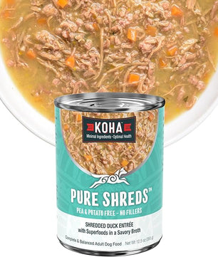 KOHA Pure Shreds Duck Entrée for Dogs, 12.5oz Cans (Pack of 12)