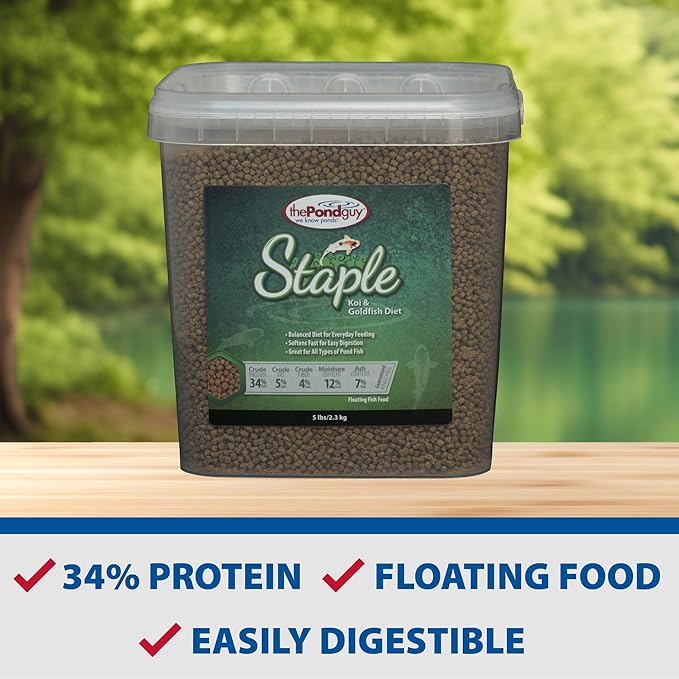 The Pond Guy Staple Fish Food for Backyard Koi & Goldfish, Choice Floating Pellets for Fish Wellness & Health, Smart Nutrition for Clean Ponds, 2 lbs