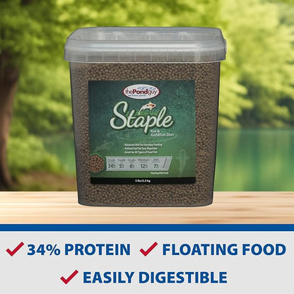 The Pond Guy Staple Fish Food for Backyard Koi & Goldfish, Choice Floating Pellets for Fish Wellness & Health, Smart Nutrition for Clean Ponds, 2 lbs
