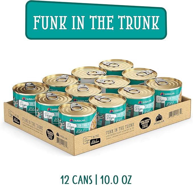 Weruva Dogs in The Kitchen, Funk in The Trunk with Chicken Breast & Pumpkin Au Jus Dog Food, 10oz Can (Pack of 12)