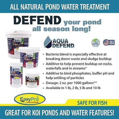 EasyPro AQD1 Aqua Defend All Natural Pond Water Treatment - 1 lb Jar Additive to Bind phosphates, Buffer pH and Help Settling of Particles
