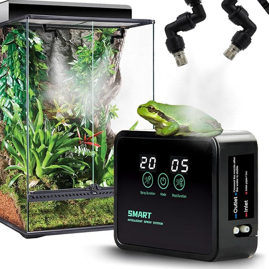 Reptile Humidifiers Smart Misting System for Herps Terrariums, Reptile Mister Automatic with Timer, 360° Adjustable Misting Nozzles for Chameleons, Snake, Frog, Turtle, Lizard