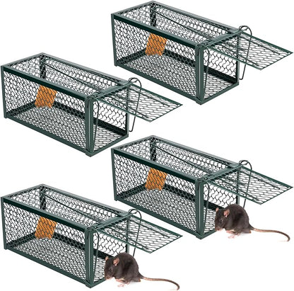 Qualirey 4 Pcs Humane Rat Trap Chipmunk Rodent Mouse Squirrel Trap Small Live Animal Mouse Voles Hamsters Live Cage Rat Cage for Mice Easy to Catch and Release (Green)
