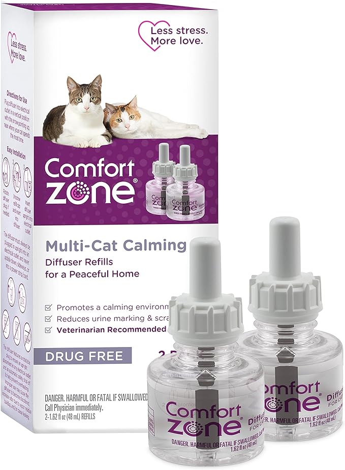Comfort Zone 2 Pack MultiCat Diffuser Refills; Cat Calming Pheromones Help Anxiety; 30-day refills