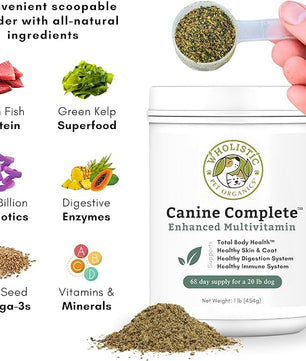 Wholistic Pet Organics Canine Complete - Dog Multivitamin Powder - 1 Lb - Daily Dog Vitamins and Supplements for Homemade Food - Immune System, Skin, Coat & Overall Health - Small and Large Breed