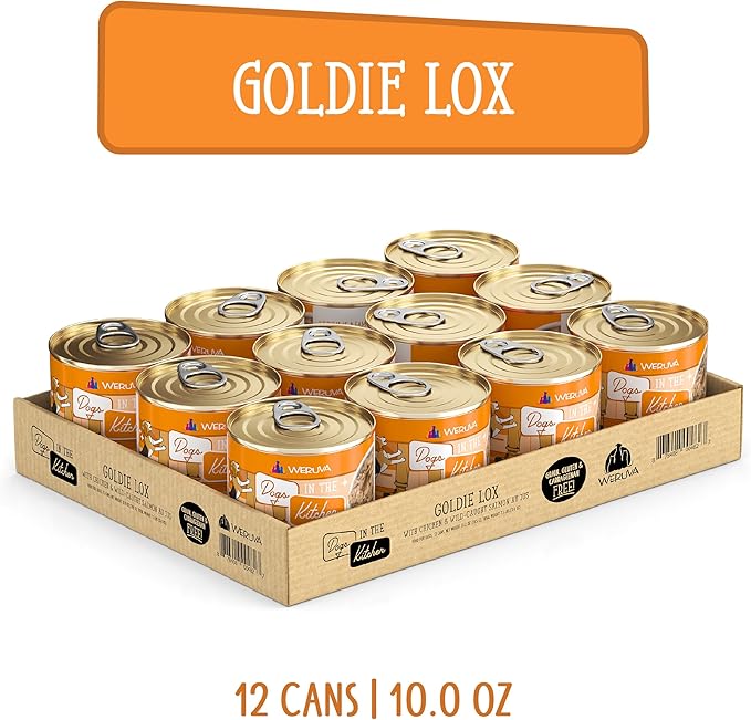 Weruva Dogs in The Kitchen, Goldie Lox with Chicken & Wild-Caught Salmon Au Jus Dog Food, 10oz Can (Pack of 12)
