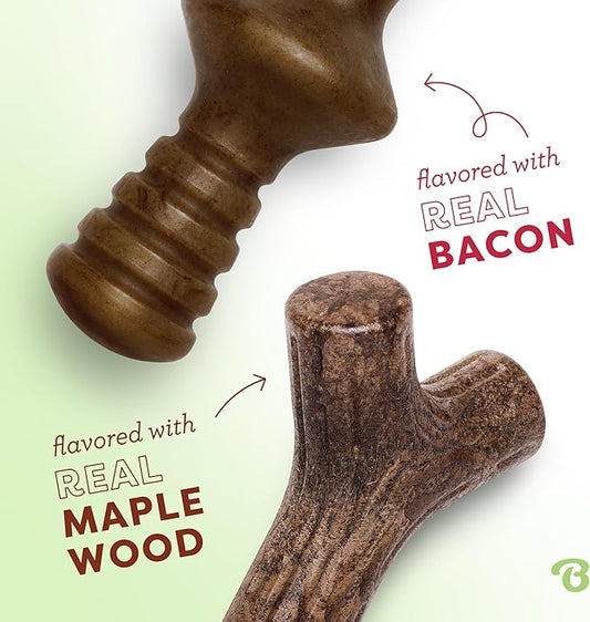 Benebone 2-Pack Maplestick/Zaggler Durable Dog Chew Toys, Real Maplewood, Real Bacon, Made in USA Small