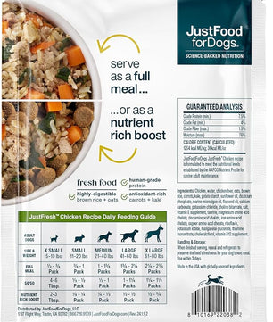 JustFoodForDogs JustFresh Home-Cooked Chicken Dog Food with No Preservatives, Resealable Packaging, Human Grade Wet Dog Food, 12 oz - 7 Pack