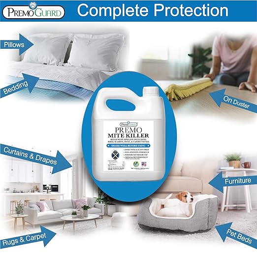 Premo Guard Natural Mite Spray – Large 128 oz Bottle – Plant Based Treatment For Dust, Spider, Carpet, Bird, Rat & Other Mites – Safe For Families, Pet, Home, Bedding & Furniture When Used As Directed