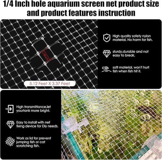 Clear Fish Tank mesh Netting Material Aquarium mesh lid Transparent Plastic Aquarium top Cover Screen Hood net(5.12 Feet X 3.37 Feet)