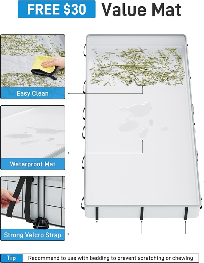 BUCATSTATE Guinea Pig Cages with Floor Mat, 20 Panels Guinea Pigs Playpen with Top Cover, Metal Rabbit Cage Indoor for Hedgehogs, Quail, Chickens (47" L x 24" W x 12" H)