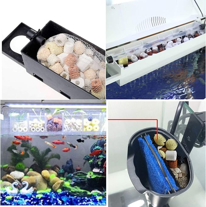 17OZ Aquarium Filter Mixed Ceramic Small Balls Media, Fish Tank Water Filtration Pond Filter Ceramic Rings Brown Volcanic Rock for Water Quality Improve, PH Adjust