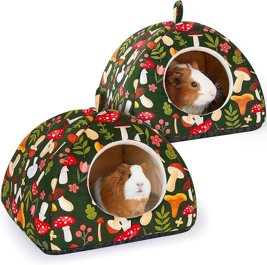 Glittme Guinea Pig Hideout 2Pack Guinea Pig Bed with Soft Pads Washable Guinea Pig House with Non-Slip Bottom Rabbit Hideout for Guinea Pig, Ferrets, Hamster, Guinea Pig Accessories, M