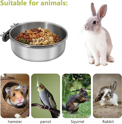 Medium+Large Bird Feeding Dish Cups,Parrot Food Bowl Cage with Clamp Holder Stainless Steel,Birdcage Coop Water Feeder for Cockatiel Parakeet Macaw Finches Lovebirds Small Animals (1 Pack, M+L)