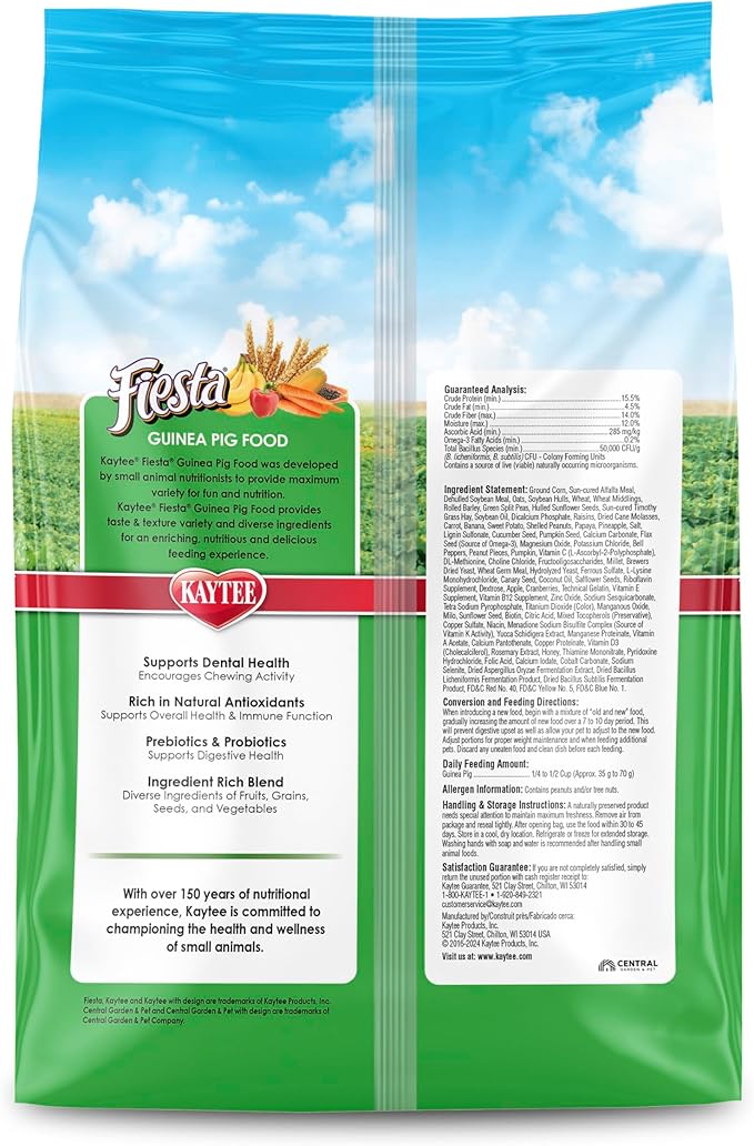 Kaytee Fiesta Guinea Pig Food, Nutritious and Fun Blend, Supports Dental Health and Digestion, 2.5 pounds