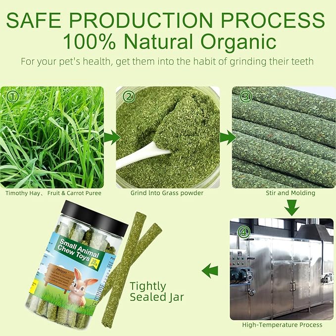 12.3 Ounces Timothy Hay Sticks, Natural Timothy Hay for Guinea Pigs, Chinchillas, Hamsters, Handmade Rabbit Chew Toys