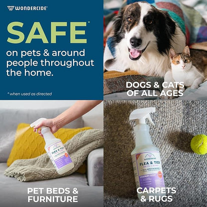 Wondercide - Flea, Tick & Mosquito Spray for Dogs, Cats, and Home - Flea and Tick Killer, Control, Prevention, Treatment - with Natural Essential Oils - Pet and Family Safe - Rosemary 128 oz