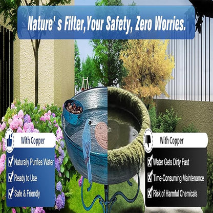 1-Pack 99.99% Pure Copper Bird Bath Purification Disk,Copper Disc with Stable Triple-Point Support,Fits All Outdoor Bird Baths(Heart-Shaped)