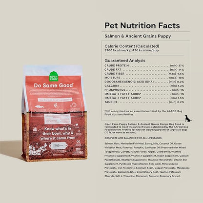 Open Farm, Ancient Grains Dry Dog Food for Puppies, Protein-Rich & Nutrient Dense, 90% Animal Protein Mixed with Non-GMO Fruits, Veggies and Superfoods, Salmon Recipe for Puppy, 4lb Bag