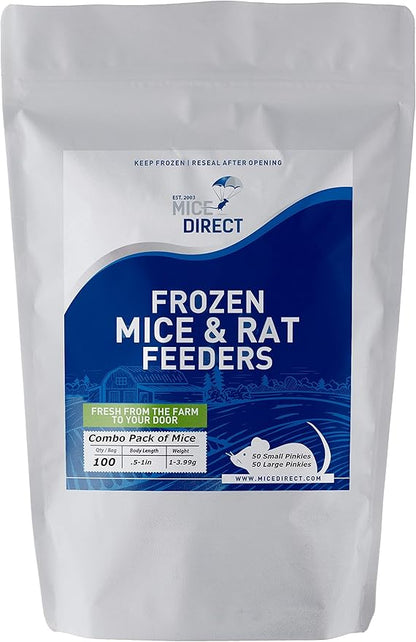 MiceDirect Frozen Mice Combo Pack of Small Pinkies & Pinkies Feeder Mice - Food for Corn Snakes, Ball Pythons, Lizards – 40 Ounce (Pack of 100)