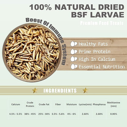 Amzey Dried Black Soldier Fly Larva-22 LBS(11LB/2Bags) -100% Natural BSF Larvae-85X More Calcium Than Dried Mealworms - High Calcium Treats for Chickens, Birds, Reptiles, Hedgehog, Turtles