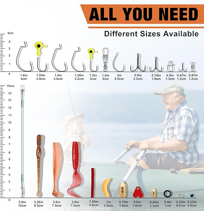 TRUSCEND Widely Used Fishing Tackle & Accessories Kit, Fishing Tackle Box with Tackle Included, Fishing Sinker Weight Hook Swivels Snap Leader Lures, Giftable Beginner Fishing Lures/Gear Set
