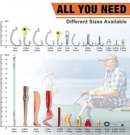 TRUSCEND Widely Used Fishing Tackle & Accessories Kit, Fishing Tackle Box with Tackle Included, Fishing Sinker Weight Hook Swivels Snap Leader Lures, Giftable Beginner Fishing Lures/Gear Set