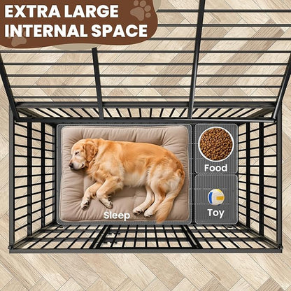LEVELEVE 54 Inch Heavy Duty Indestructible Dog Crates for Large Dogs，Escape Proof Dog Cage Large Dogs with Lockable Wheels，Dog Kennel Furniture Indoor&Outside