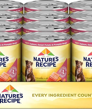 Nature's Recipe Grain Free Salmon, Sweet Potato, and Pumpkin Recipe Wet Dog Food, 13 oz. Can, 12 Count