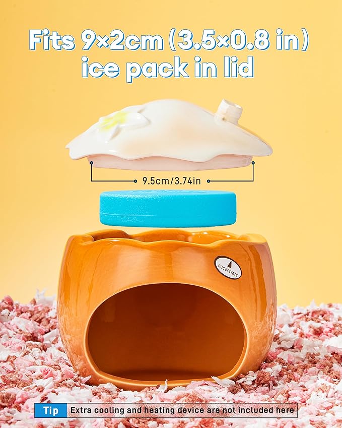 BUCATSTATE Hamster Hideout Ceramic, Coconut Shape Hamster House and Habitat for Dwarf Hamsters, Mice, Syrian Hamsters, Chipmunks or Other Small Pets (Brown-Large)