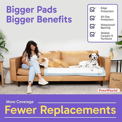 PETSWORLD Enormous Dog Training & Potty Pads, 37x54 inch - Tear Resistant with Strong Leak-Proof Backing, Optional Adhesive Tape, 200 Count