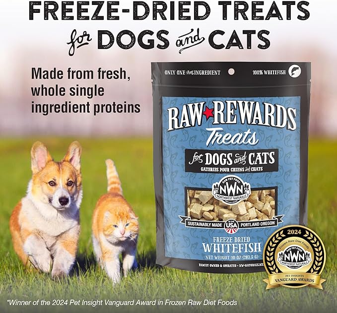 Northwest Naturals Raw Rewards Freeze-Dried Whitefish Treats for Dogs and Cats - Bite-Sized Pieces - Healthy, 1 Ingredient, Human Grade Pet Food, All Natural, Proudly Made in USA 10 Oz
