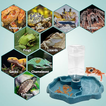 9oz Reptile Water Bottle, Turtle Automatic Feeders Waterer Food and Water Bowl pet Dispenser Bottle Feeding Dish for Lizard Tortoise Chameleon