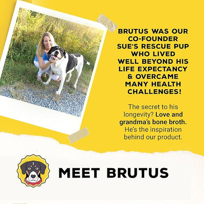 Brutus Bone Broth Probiotic Meal Toppers for Dogs Mega Pack (Pork) - Bone Broth Powder Fortified with Canine Probiotics - Dog Food Toppers for Dry Food - Makes 130oz of Liquid Bone Broth