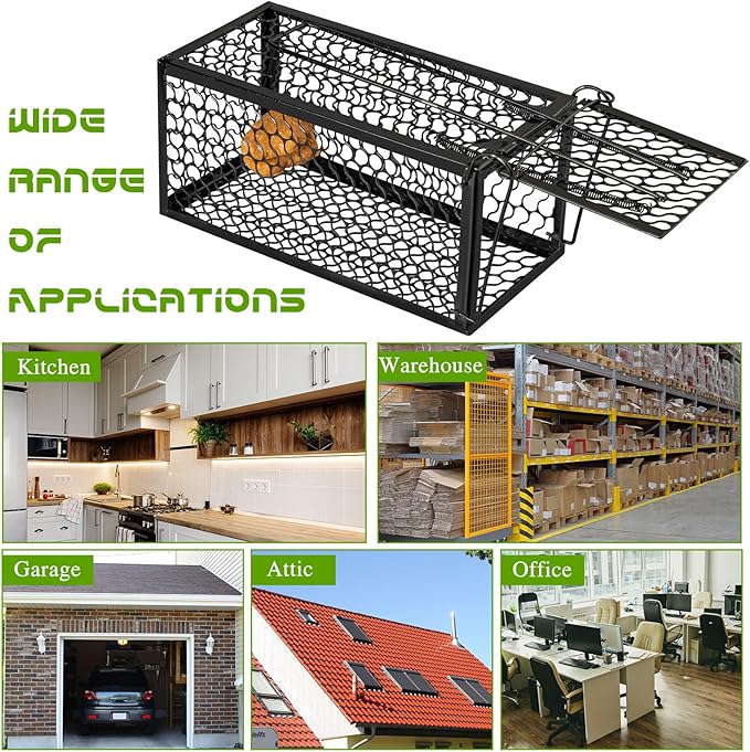 Qualirey 1 Pcs Humane Rat Trap Chipmunk Rodent Mouse Squirrel Trap Small Live Animal Mouse Voles Hamsters Live Cage Rat Cage for Mice Easy to Catch and Release (Black)