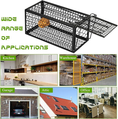 Qualirey 1 Pcs Humane Rat Trap Chipmunk Rodent Mouse Squirrel Trap Small Live Animal Mouse Voles Hamsters Live Cage Rat Cage for Mice Easy to Catch and Release (Black)