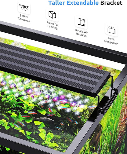 Aquarium LED Light for 18-24in Freshwater Tank, Full Spectrum Aquarium Light for Plant Growth, 6H/8H/12H Timer, WRB 3 Channel Customizable, 10 Brightness & 11 Colors, Adjustable Bracket - 16W
