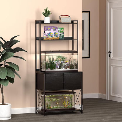 20-29 Gallon Fish Tank Stand, Aquarium Stand with 2 Shelves and Cabinet Accessories Storage, for 20 Gallon Long Aquarium, Metal Frame 32.28" L*16.53" W PG03YGB