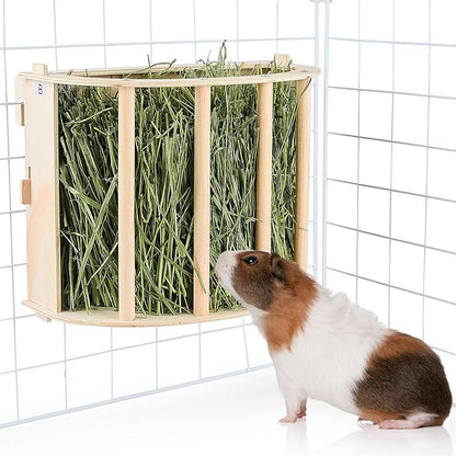 Guinea Pig Hay Feeder Wooden Rabbit Hay Feeder Big Volume Bunny Hay Holder Hanging Hay Rack with Instructions Guinea Pig Cages Accessories for Chinchilla and Ferret, Rabbit Cage Accessories