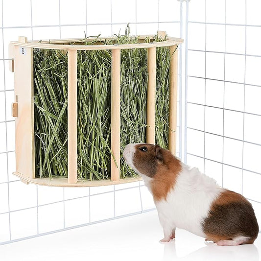 Guinea Pig Hay Feeder Wooden Rabbit Hay Feeder Big Volume Bunny Hay Holder Hanging Hay Rack with Instructions Guinea Pig Cages Accessories for Chinchilla and Ferret, Rabbit Cage Accessories