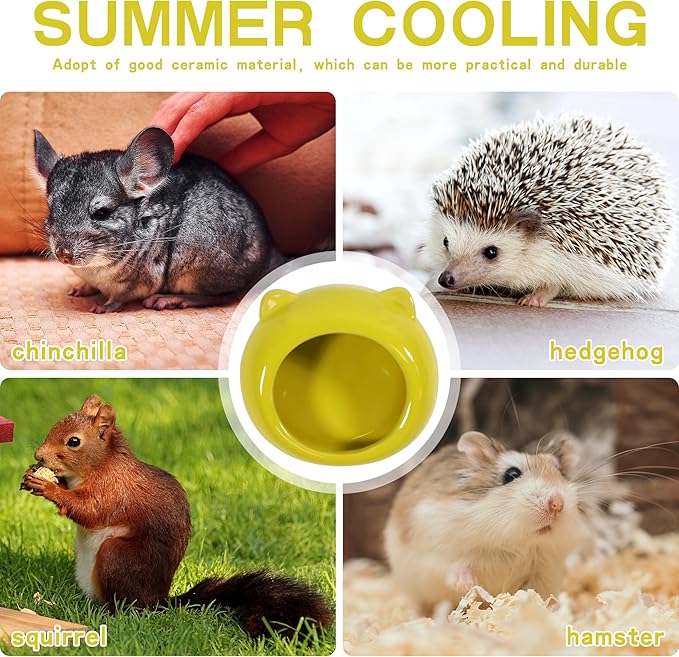 Ceramic Small Pet Hamster Food Bowl Guinea Pig Food Bowls Hamsters Water Bowl Ferret Chinchillas Squirrels Hedgehog Accessories Reptiles Hamster Accessories for Cages (Yellow)