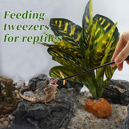 Reptile Feeding Tongs, Stainless Steel Lizard Feeding Tongs, Aquarium Straight Feeding Tweezers for Reptiles with Rubber Tip, Terrarium Feeding Tong for Gecko, 10.63" Length, Black