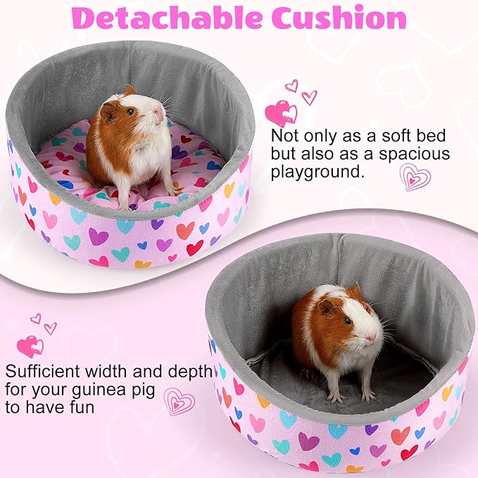 Glittme Guinea Pig Bed Soft Rabbit Beds with Thick Removable Mat Bunny Beds Machine Washable Guinea Pigs Accessories Cozy Guinea Pigs House for Rabbit, Ferret, Round Cuddler Cup Bed
