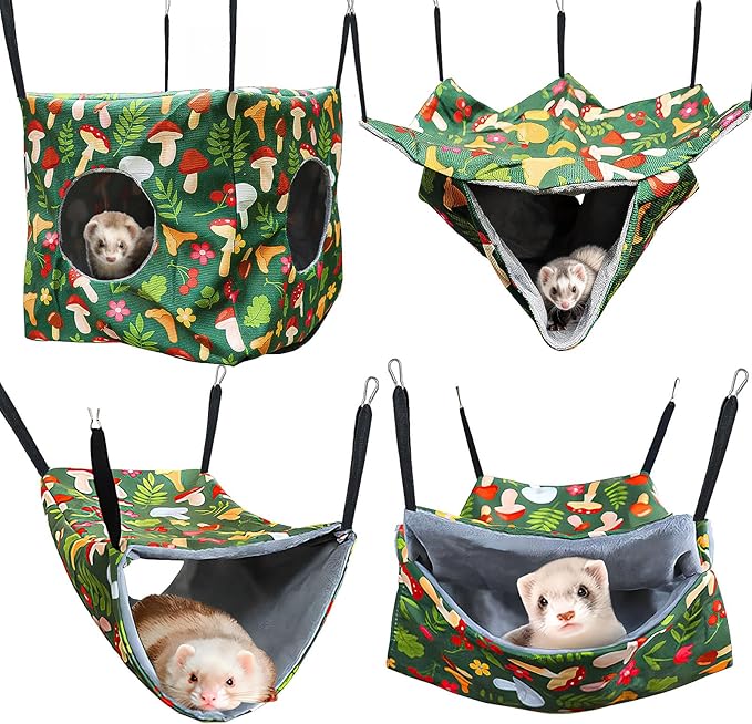 Guinea Pig Hammock 4 Pack,Washable Soft Ferret Hammock for Cage-Small Pet Hanging Hideout Bed with Tunnel Toys,Rat Hideout, Chinchilla Hammock&Chinchilla Bedding Accessories for Rat,Ferret,Small Pets