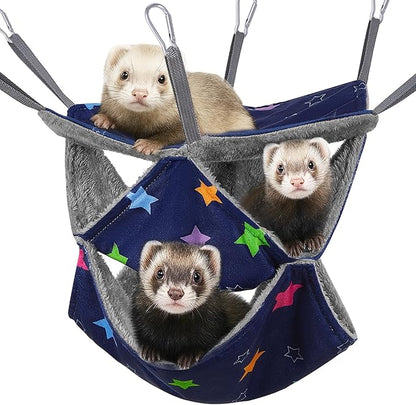 Glittme 3-Layer Ferret Hammock Soft Guinea Pig Hammock Washable Rat Hammock Hamster Cage Accessories Cozy Ferret Bed Toys for Small Animals Pet Sugar Glider
