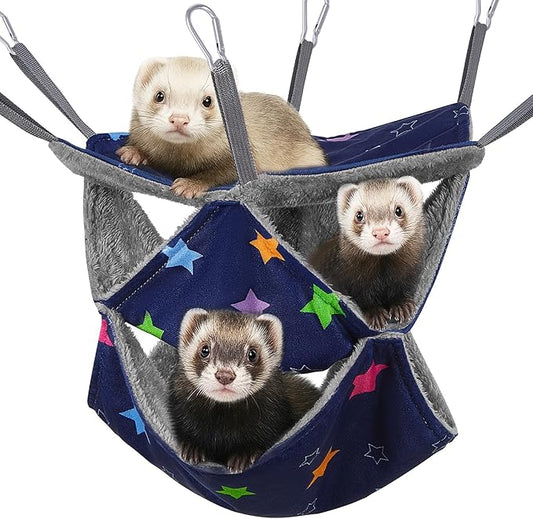 Glittme 3-Layer Ferret Hammock Soft Guinea Pig Hammock Washable Rat Hammock Hamster Cage Accessories Cozy Ferret Bed Toys for Small Animals Pet Sugar Glider