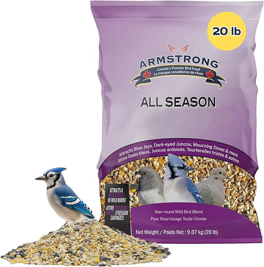 Armstrong Wild Bird Food All Season Bird Seed Blend, 20 Pounds - with Cut Corn, Wheat, White & Red Millet, Black Oil Sunflower Seeds for Blue Jays, Dark-Eyed Juncos and Mourning Doves